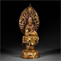 A Chinese Bronze-gilt Seated Shakyamuni