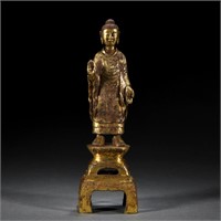 A Chinese Bronze-gilt Standing Shakyamuni