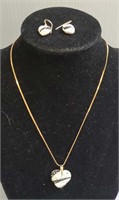 14k gold heart shaped pendant & earrings set with