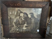 Jesus Mending Nets Print, Antique Oak Frame,