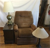Recliner Chair, Side Table & Lamps
