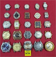 Lot of 24 Wristwatches, No Bands, 1 Pendant Clock