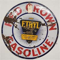 "Red Crown Gasoline" Double-Sided Porcelain Sign