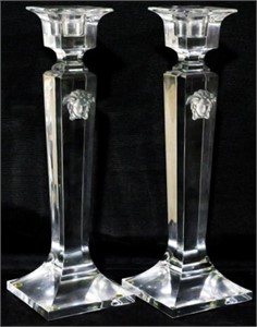Pr Glass Candleholders 10"