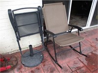 Lot (2) Patio Chairs & Umbrella Stand