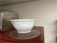 large ceramic bowl, 18" wide, and large plate