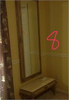 large vintage entryway mirror with marble top benc