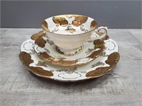 Trio - Tea Cup, Saucer & Plate - gold & white