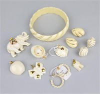 10 Pieces 14K Gold & Ivory Tone Jewelry.