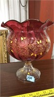 CRAANBERRY GLASS HAND PAINTED CENTERPIECE BOWL
