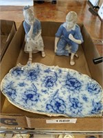 BLUE AND WHITE PLATTER, AND ASSORTED CERAMIC
