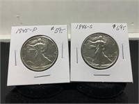 2- Walking Liberty Half Dollars