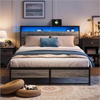 LINSY Queen Bed Frame  Greige  with Lights