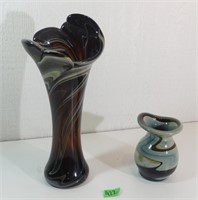 2 Handmade Glass Vases 15" and 6" tall