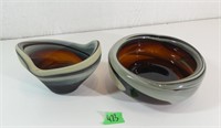 2 Handmade Asymmetrical Art Glass Bowls
