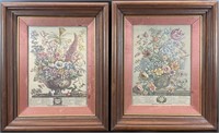 2 Vintage Botanical Month Art Prints