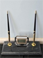 Marble Base Quartz Clock & Pen Holder