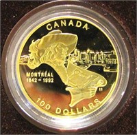 $100 GOLD COIN RCM 1992 350TH ANNIVERSARY MONTREAL