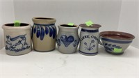 Glazed pottery lot- (2) are marked Rowe pottery,