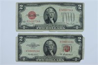 (2) Series 1953 $2.00 Red Seal Notes - Well Circ