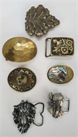 Vintage Lot Of Brass And Pewter Belt Buckles