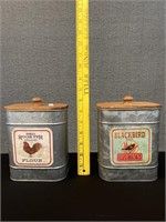 2 Galvanized Wood Lidded Cansiters