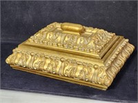Gold ornate large jewelry box black felt lined