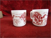 (2)Milk Glass Davey Crockett mugs