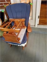 OLD BLUE CLOTH GLIDER AND FOOT STOOL