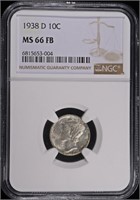 1938-D MERCURY DIME NGC MS66 FB