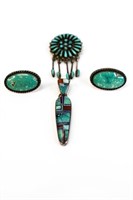 Old Zuni Turquoise and Sterling Earrings & Pendant