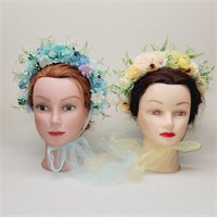 2 Sitter Flower Bonnets - Vintage Baby Photo Prop