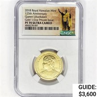 2018 HI Q Liliuokalani 1/2oz Gold Round NGC PF70