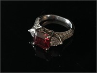 Sterling Ring with Red Stone