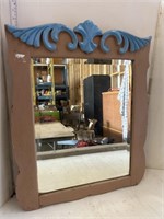 Brown/blue wood framed mirror