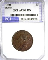 1839 Booby Cent PCI AU-58 BN LISTS FOR $8250