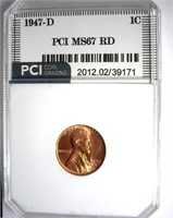 1947-D Cent PCI MS-67 RD LISTS FOR $285