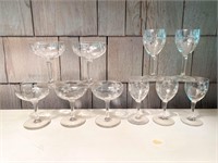 Set of 10 Etched Floral Bar Glasses