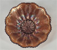 VINTAGE CARNIVAL GLASS PEACOCK TAIL BOWL