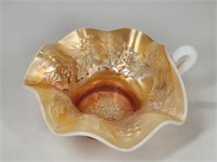 OPALESCENT CARNIVAL GLASS HANDLED DISH