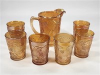 CARNIVAL GLASS TUMBLERS & PITCHER