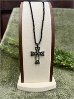 Black Spinel Sterling Silver Cross 24’’ Necklace