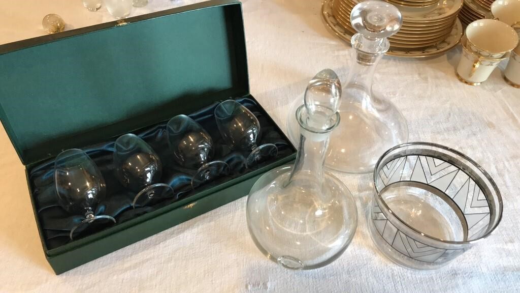 2 Decanters, Scotch Tasting Glasses, Ice Bucket