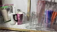 Assorted Glasses, Straws, Vases, Glass Canister