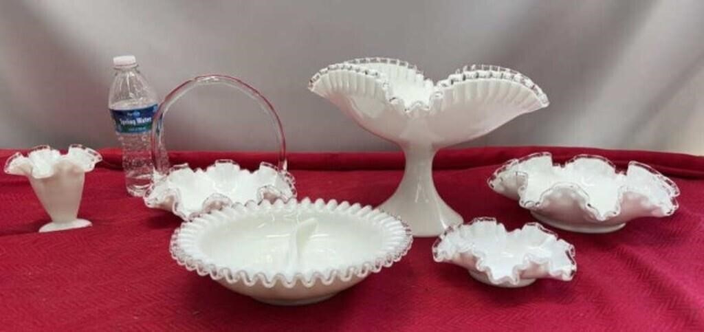 Vintage Fenton? Footed Square Crimped Compote