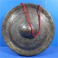 Brass Gong, Tibet Prayer, Etched & Hammered