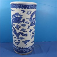 Chinese Blue & White Umbrella Vase 8.5"x18"H