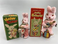 Japan Tin Wind-Up Mohair Bunny Toys.