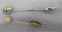 (2) Vintage stick pins. Seed pearl pin measures