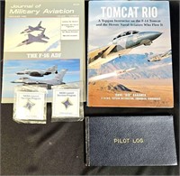 Aviation Books, Pilot Log & Nasa Launch Pins Lot